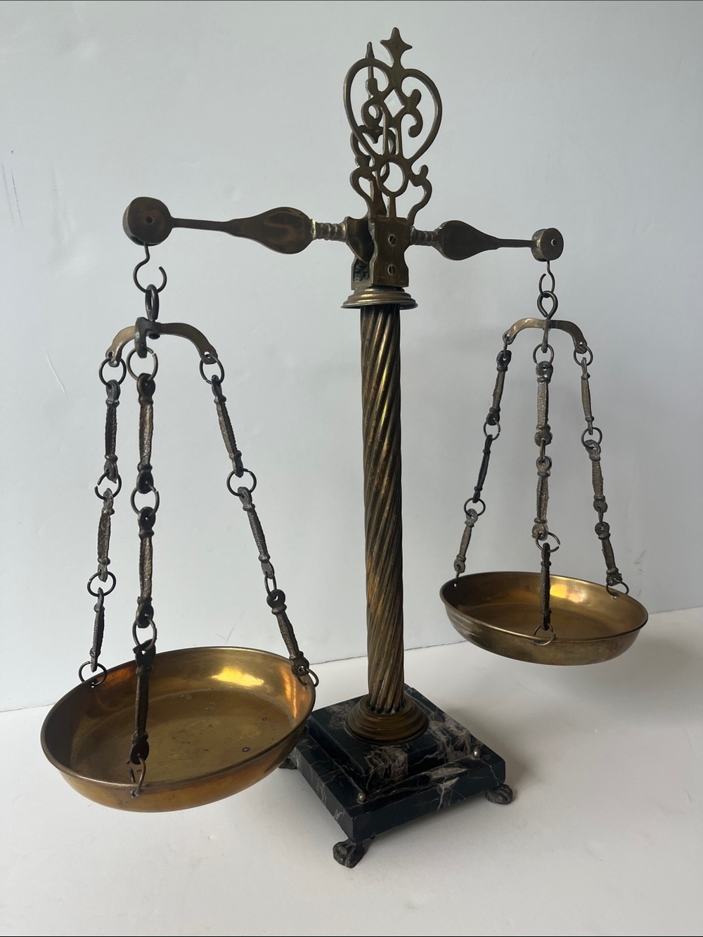 Vintage bronze and marble scale, made in Naples, Italy, 1960.